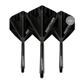 Champify® 15 x 42 mm Fusion Dart Shafts and 15 x Nighthawk Flights, Plastic and Aluminium Shafts and Flights as Dart Accessories for Steel Darts and Soft Darts, for Darts with 2BA Thread