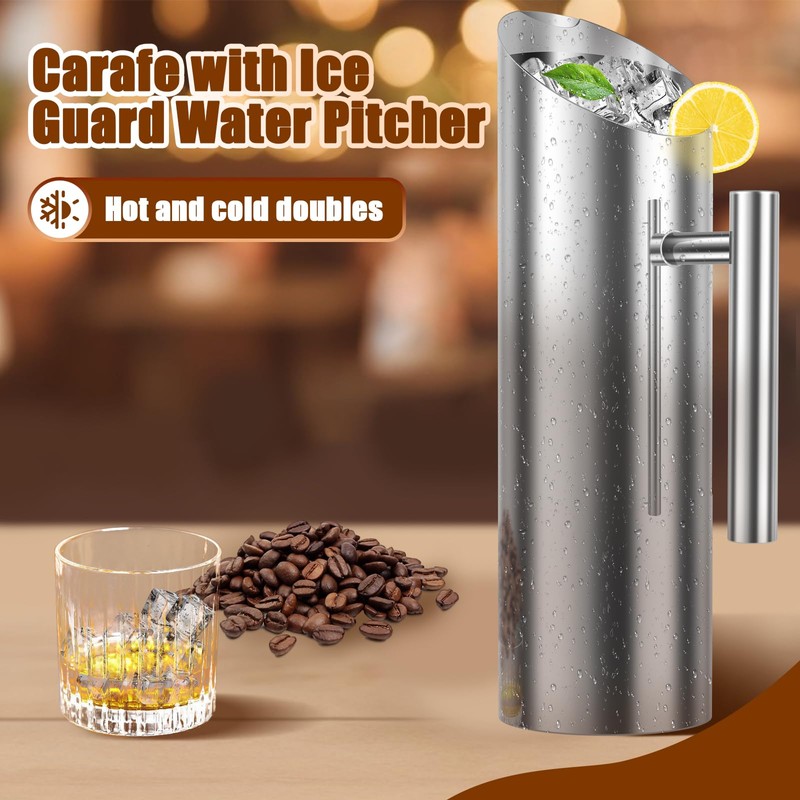 Smooth Silver Stainless Steel Water Pitcher with Ice Guard, Polished