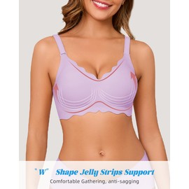 Seamless Bras for Women No Underwire Push Up Bra Full Coverage V-Neck Wirefree Bralettes Soft T-Shirt Everyday Bra, Purple, Medium