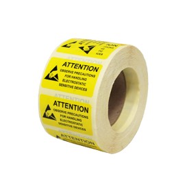 Kill Stat 1000 Pcs Per Roll, ESD Warning Labels Attention for Handling Static Devices, Static Warning Stickers, Black/Yellow, Easy to Apply, 25 x 45mm