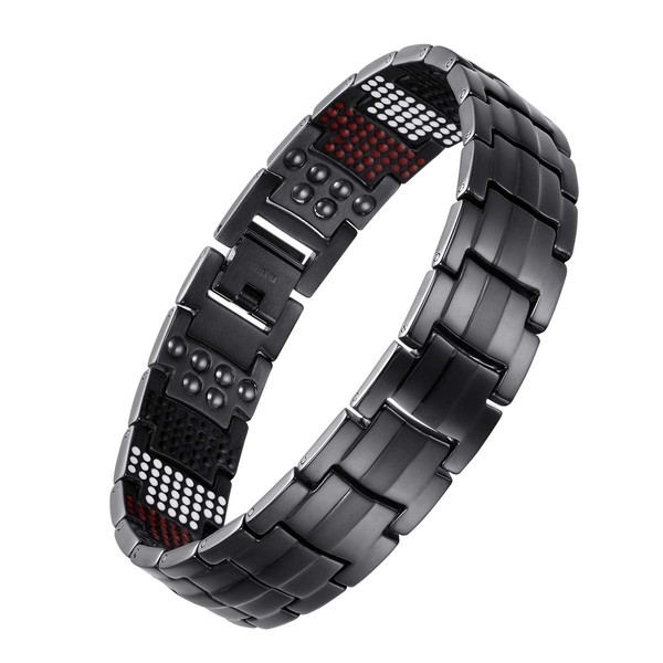 USWEL Titanium Bracelet for Men Black PVD Coating 591pcs Minerals Magnetic Bracelet for Men (Black)