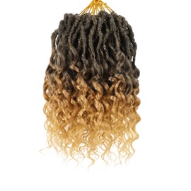 Deep Faux Locs Crochet Hair 10 Inch 8 Packs Goddess Locs Crochet Hair T27 Soft Faux Crochet Braids with Curly Ends Prelooped Deep Wave Croceht Braids for Black Women(Black mixed Blonde)