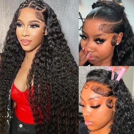 ANDRIA 13x4 HD Transparent Lace Front Wigs 26 Inch Black with Baby Hair Pre-Plucked Glueless Lace Frontal Wigs 200% Density Deep wave Hairs For Black Woman