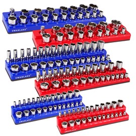Magnetic Socket Organizer Set, 6PCS Magnetic Socket Holder, 1/4", 3/8", 1/2" Socket Holds 143 Pieces Magnetic Socket Trays (Blue&red, 6 Pcs)