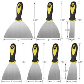 CNMUCI 7-Piece Putty Knife Set, 1" 1.5" 2" 2.5" 3" 4" 5" Stainless Steel Paint Scraper Set for Drywall Repairing and Clearing, Wallpaper Removal, Putty Applying Adhesive, Plaster Scraping