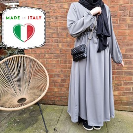 Yaqeen Premium Maxi Dress Nidha Fabric Long Dress Boho Islamic Prayer Dress Hijab Abaya (Nidha, Grey), gray