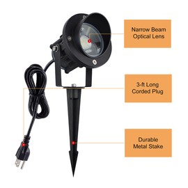 J.LUMI GBS9809 LED Spotlights, 9W 120V Line Voltage, 5000K Daylight, with Metal Ground Stake, Outdoor Flag Light, Landscape Spotlight, Corded Plug, Not Dimmable