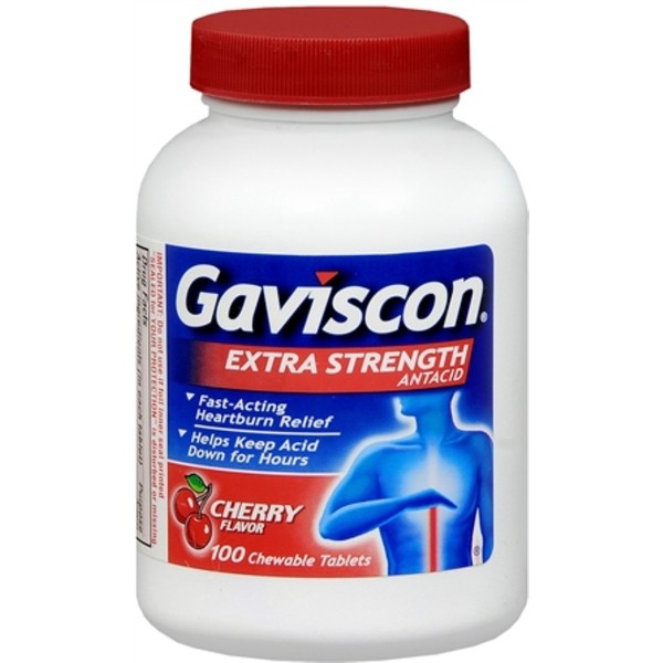 Gaviscon Extra Fuerza Masticable Antacid Tablets, sabor a cereza, botellas 100 unidades (Paquete de 3)