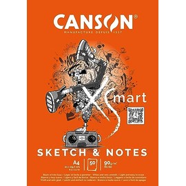 CANSON Xsmart Sketch & Notes White Fine Grain 90gsm Longitudinal Glued Pad A4 21 x 29.7 cm (Pack of 50)