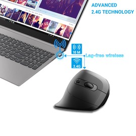Ergonomic Mouse Wireless, Vertical Ergo Mouse, 2.4G Optical Vertical Cordless Mice with 6 Buttons 3 Adjustable 1600 DPI for Large Hands for Mac PC Desktop Laptop Windows Computer Office (Black)