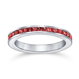 Cubic Zirconia Red Stackable CZ Channel Set Eternity Band Ring Simulated Ruby For Women For Teen .925 Sterling Silver