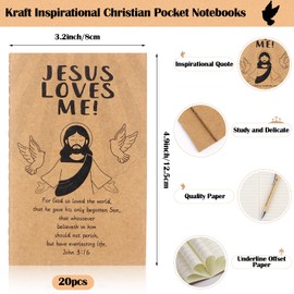 80 Pcs Christian Religious Gifts 20 Set Christian Party Gifts Include Jesus Loves Me Notebook,Bible Bamboo Pen,Wooden Religious Keychain,Jesus Themed Silicone Bracelet Church Faith Gifts for Women Men
