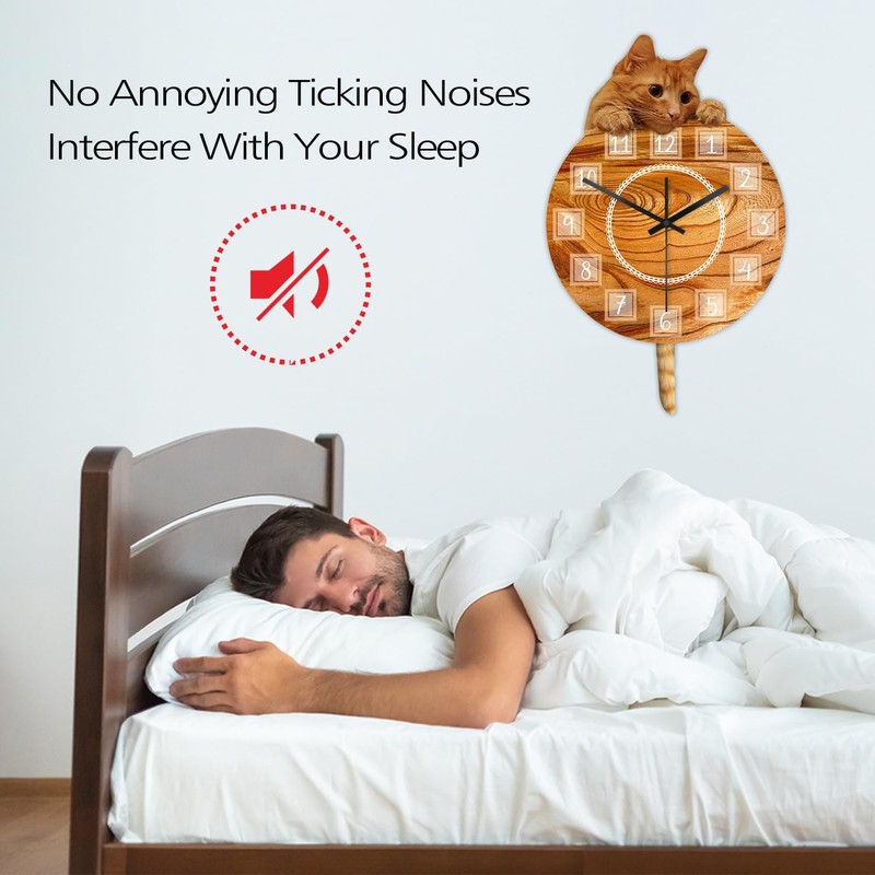 Timethink Cat Clock with Moving Tail, Orange, Analog, Unisex, 12"