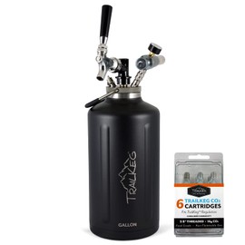TrailKeg - Gallon Stainless Steel Growler for Beer - 6-Pack 16g Co2 - Vacuum Insulated Double Wall Design - Chrome Tap and Dual Stage CO2 Regulator - Keeps Drinks Perfectly Cold and Carbonated