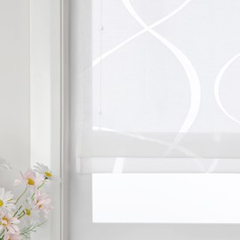 CORLIF Roman Blind Burnout Curtains Kitchen Roman Curtains Country House Transparent Eyelet Roller Blind with Wave Pattern Short Curtain Modern Roller Blinds with Eyelets White W x H 100 x 140 cm 1