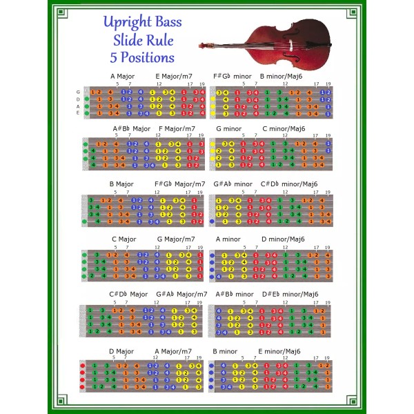 GUITARSLIDERULE UPRIGHT BASS SLIDE RULE CHART - 5 POSITIONS -