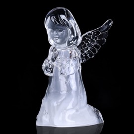 VylbCove Acrylic Guardian Angel Figurine with LED Light, Clear Crystal Glass Finish Angel Statue, Large Christmas Angel Lamp Gift for Women, Collectible Ornaments Decorations(Praying)