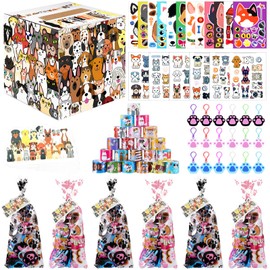 Noveread Valentines Day Card Box with 28 Valentines Cards and 28 Set of Valentines Classroom Favors Valentines Boxes for Kids Boys Girls School Exchange Gifts Party Favors(Dog Cat)