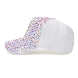 Women's Men's Studded Rhinestone Baseball Cap Adjustable Shiny Bling Golf Sports Sun Hat Outdoors Fashion Casual Dad Trucker Hat A-White