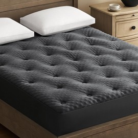 QUIETSEA Reversible California King Mattress Topper Egg Crate Memory Foam Mattress Topper, Bamboo Viscose Mattress Pad Cal King, Waterproof Mattress Cover with Deep Pocket up to 21"(72"x84",Grey)