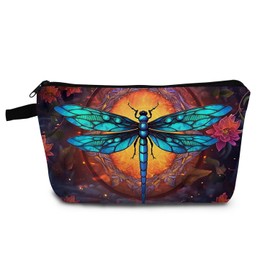 YULUENZE Dragonfly Makeup Bag - Unisex Adult - Cosmetic Bag - Printed - Polyester - Zipper - Hzt0364 - Dragonfly Pattern - 8.65 x 4.72 x 1.77 inches - Toiletry, Makeup, Travel