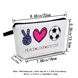 MoCaliduccious Soccer Team Gifts for Football Lovers Players Fans Birthday Gifts for Women Friend Sister BFF Bestie Her Soccer Accessories Cosmetic Makeup Bag Soccer Coach Gifts (PEACE LOVE SOCCER)