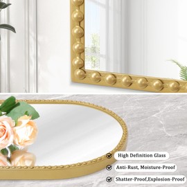 HLFMVWE Large Gold Arch Mirror for Bathroom, Metal Beaded Frame 36"x24" Arched Wall Mirror, Decorative Mirror for Vanity Accent Bedroom Living Room Entryway