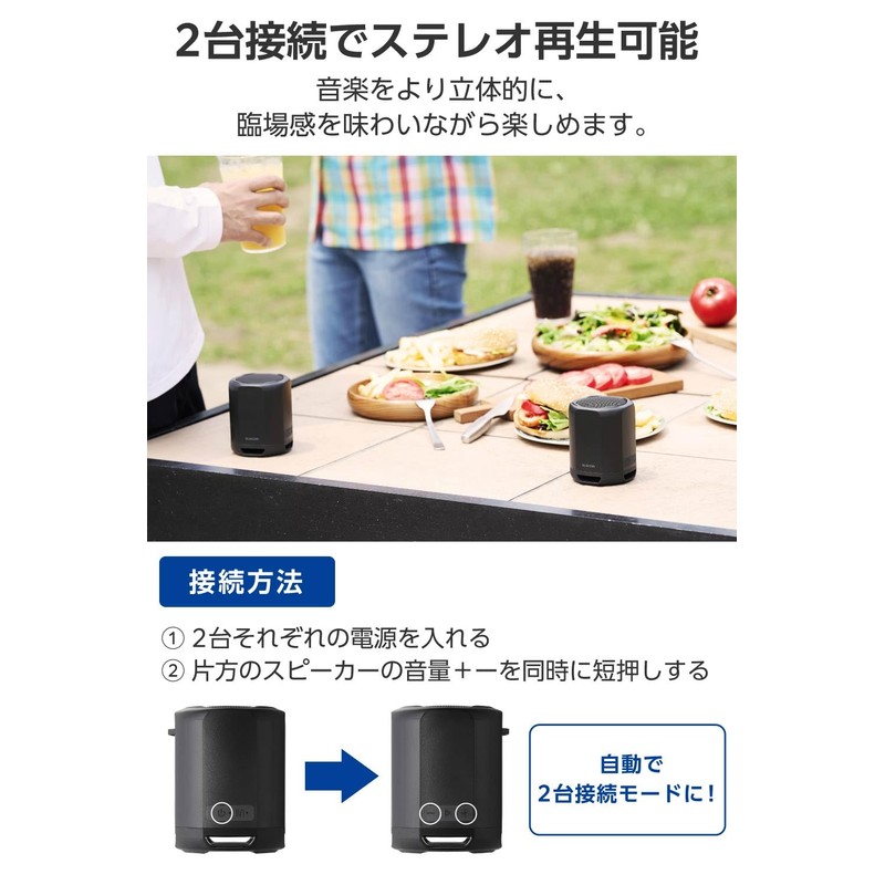 Elecom LBT-SPP01BK Wireless Speaker, Waterproof, IPX6, Small, Portable (USB Type