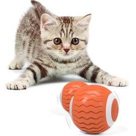 YINDIEGJ Interactive Cat Toys Ball, Smart 360° Automatic Rolling Kitten Toys LED Lights Cat Balls Automatic Moving Rolling Cat Toys with Type-C Charge, Best Gift for Your Ca Orange