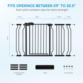 HEMRORO Extra Wide Baby Gate for Stairs Doorways with Door, 30" Tall 29-52.5" Wide Easy Install Dog Gate Indoor, Safety Metal Pressure Mounted Pet Gate with Walk-Thru Auto Close for The House, Black