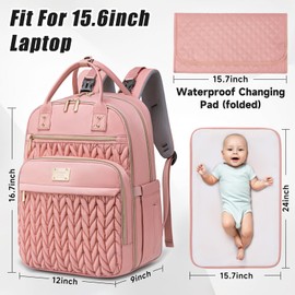 Tealari Diaper Bag Backpack,Stylish Baby Diaper Bag,Waterproof Travel Diaper Backpacks Baby Bags with Changing Pad,Stroller Straps,Insulated Pockets (Pink)