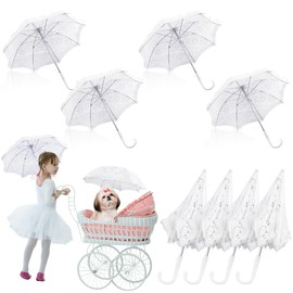 Zansens 4 Pcs Children's Lace Embroidered Umbrella White Wedding Umbrella,Tea Party Decorative Lace Umbrellas,Pet Decoration Umbrellas,for Flower Girl, Wedding Decoration,Stage Performance