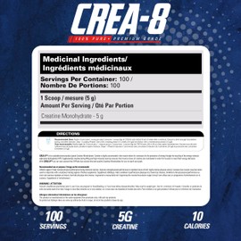 EHP LABS EHP Labs CREA-8 Creatine Monohydrate Powder - Creatine Powder for Building Lean Muscle Mass, Improves Strength & Power, Supports Brain Health - 100 Servings (500g)