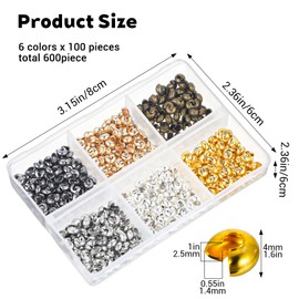 Mabor 600Pcs Crimp Bead Covers 4mm Open Half Round Crimp Bead Knot Cover Colored Small Beads for Jewelry Craft Making