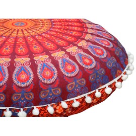 Christmas day new year xmas 2024 Boho Pillow Meditation Room Seating Poufs for Living Room Yoga Room Home Bedroom Balcony Garden Party Decoration Cotton Floor Cushion Cover (22", Maroon Mirchi)
