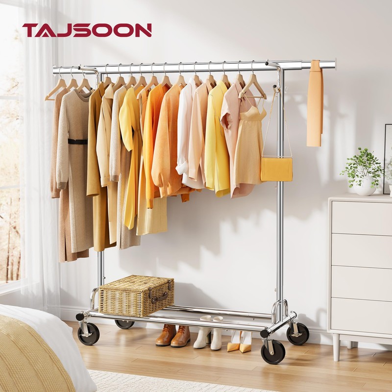 Tajsoon Clothes Rack with Cover, Heavy Duty Clothing Rack with
