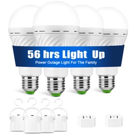 TFOI Rechargeable Emergency LED Light Bulbs, Light Up to 56 hrs, Battery Operated Light Bulb, Self-Charging Light Bulb 1500mAh Battery Backup Light Bulbs for Home Power Failure (E26 4 Pk Daylight)