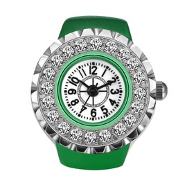 Silverora Finger Watch Ring Watch Women's Elastic: Rhinestone Full Diamond Analogue Quartz Watch Ring Adjustable Ring Watches with Arabic Numerals Gift for Women Girls, Green