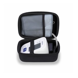 Ginsco Compact Hard Shell Case for Blood Pressure Monitor, Compatible with Omron Bronze/iHealth/Oklar, Portable Carrying Travel Case with Handle, Mesh Pocket for Cuff/Batteries/Charger (Black, M)