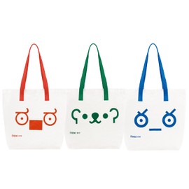 popgear Canvas Reusable Bags with Inner Pocket, Emoji Printed, Grocery Bags, Tote Bags, for Gift, Travel, Shopping, 3 Colors, 3 Packs