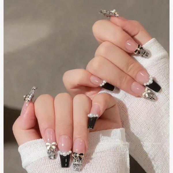 24 Piece Set Nail Tip, Black Nail Tip, Trapezoid Style,