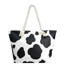 Funky Junque Beach Tote Bag: Cattle Print - Black