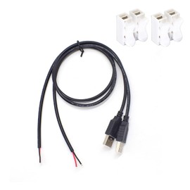 ELNONE 2PCS 20AWG USB Pigtail, 0.6M/2FT USB 2.0 Male Plug, 5V 5A Black Power Cable with Spring Wire Connector