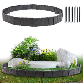 Garden Edging Border,16FT Landscape Edging Borders for Flower Beds,Imitation Stone Effect Garden Lawn Border No Dig Landscape Edging and Plastic Pile (Grey-20)
