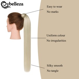 Cybelleza Clip-In Ponytail Extensions, Straight Long Hair Extensions, Synthetic Hair, 55 cm, Hairpiece, Braid, Synthetic Hair, Wrapped Hair Thickening for Women (Ash Blonde)