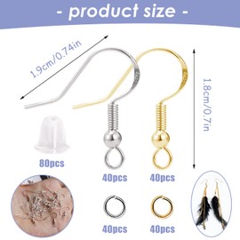 Earring Hooks, YHZMY 80pcs Ear Wires Fish Hooks, Diy Earrings Hooks, Earring Making, Sterling Silver Earring Hooks, Earring Hooks Hypoallergenic, for DIY Earring Making Supplies