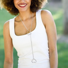 Meztole Womens Slip Chain Necklace Heart O-Ring Slip Chain Necklace,Punk Rock Cuban Long Necklace for Women, Adjustable Lariat Stainless Steel Y-Necklace Jewelry Size 24& 28& 32& 36 (32, Silver)