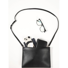 [UNISOUL] Sacoche Men's Sacoche Bag, 2-Way Zipper, Leather, Leather, Lightweight, Simple, Outdoor, Shoulder Bag, Black