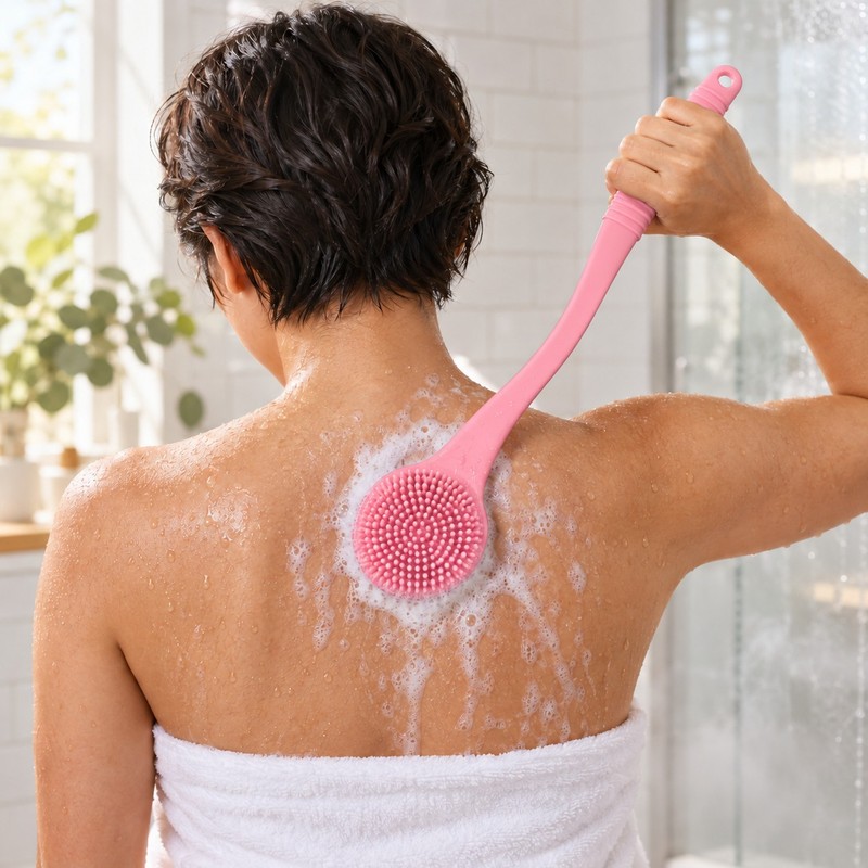 Silicone Back Scrubber for Shower – Long Handle Bath Body
