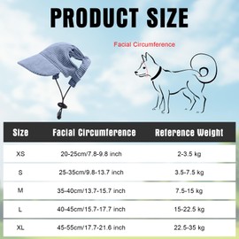 Tai Dog Sun Cap, Summer Dog Hat for Sun Protection Adjustable Baseball Hat Visor Cap with Ear Holes for Pets (Blue, M)